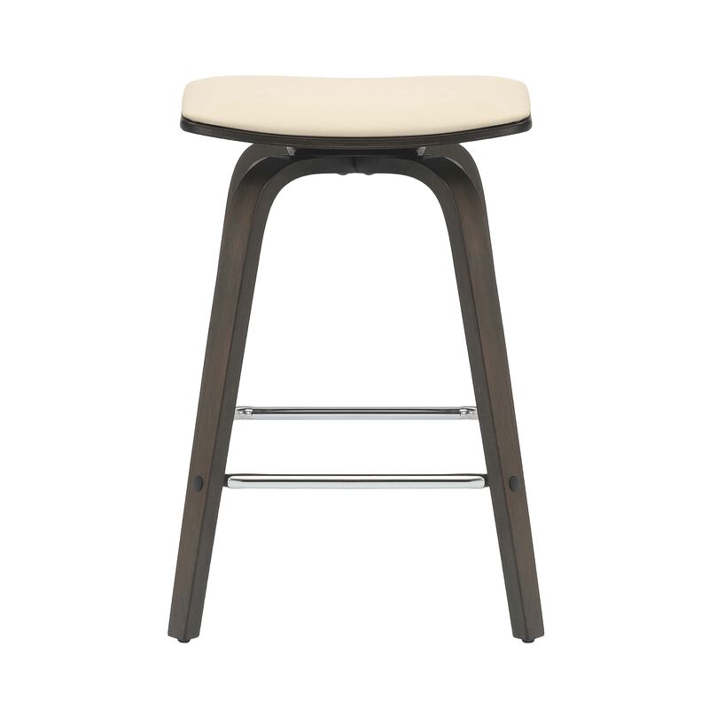 LeisureMod Pelya Wooden Counter Stool Square Seat Modern Style in Brown