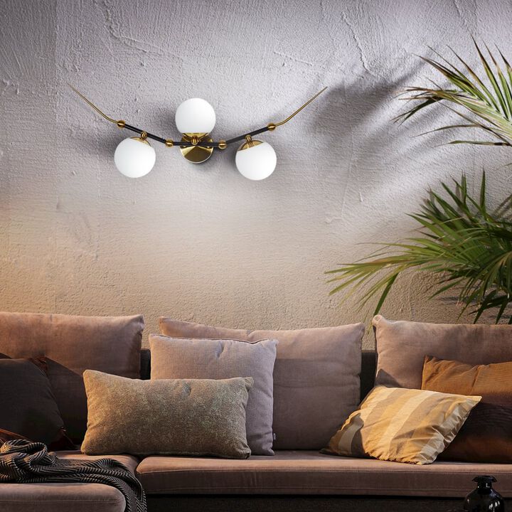 VONN Lighting Integrated LED Wall Sconce Light with 3 Glass Shades in Antique Brass