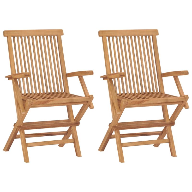 vidaXL Garden Chairs with Gray Cushions 2 pcs Solid Teak Wood