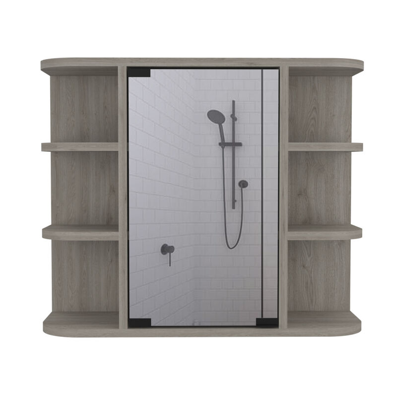 Milan Medicine Cabinet, Six External Shelves Mirror, Three Internal Shelves - Light Gray