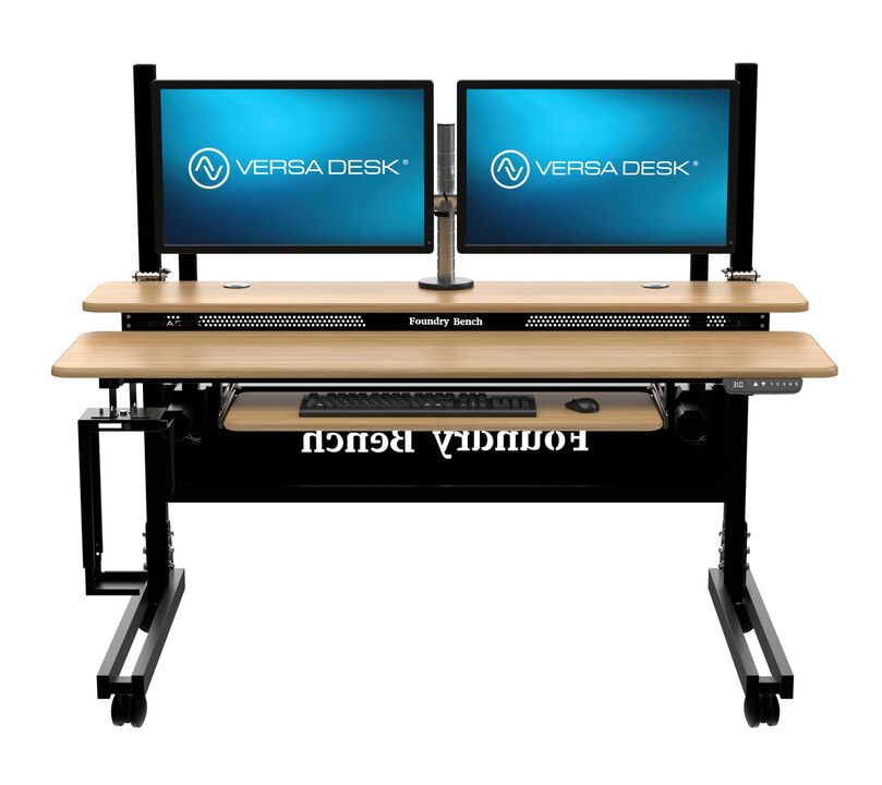 VersaDesk® Foundry Bench® Electric Portable Height Adjustable Standing Desk, 60"W, Black/Bamboo