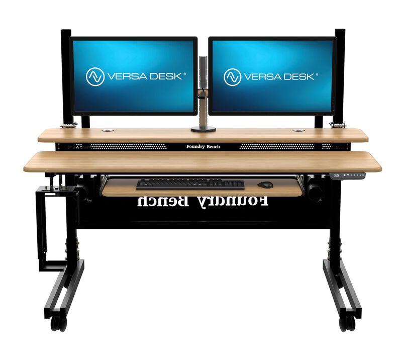 VersaDesk® Foundry Bench® Electric Portable Height Adjustable Standing Desk, 60"W, Black/Bamboo