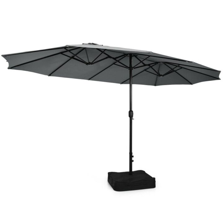 Hivvago 15 Feet Double-Sided Twin Patio Umbrella with Crank and Base
