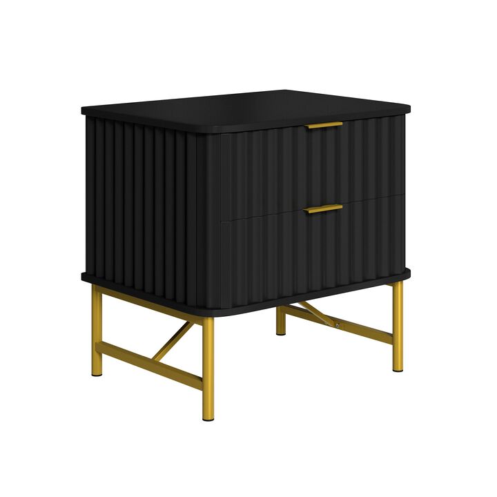 2-Drawer Nightstand with Metal Base