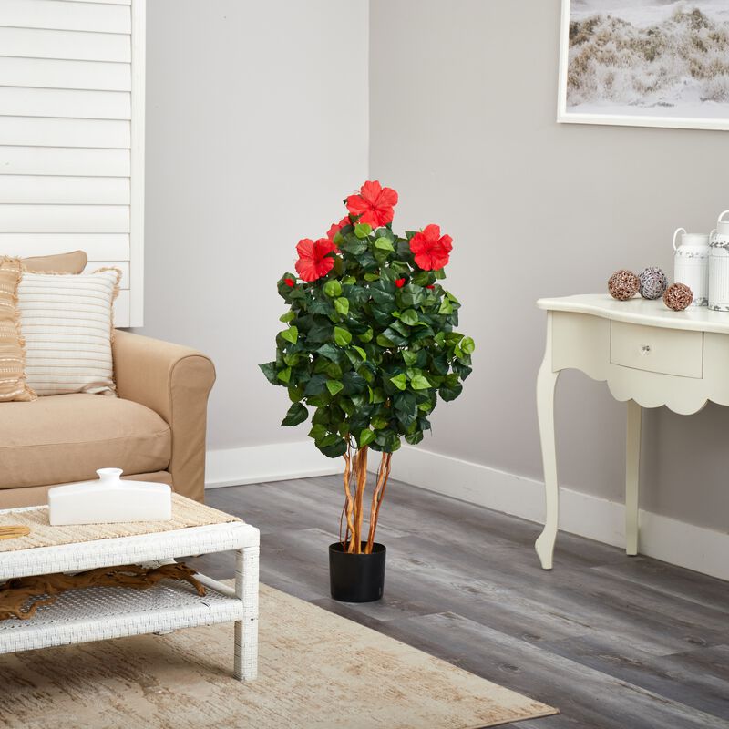 Nearly Natural 4-ft Hibiscus Tree x 7 w/406 Lvs