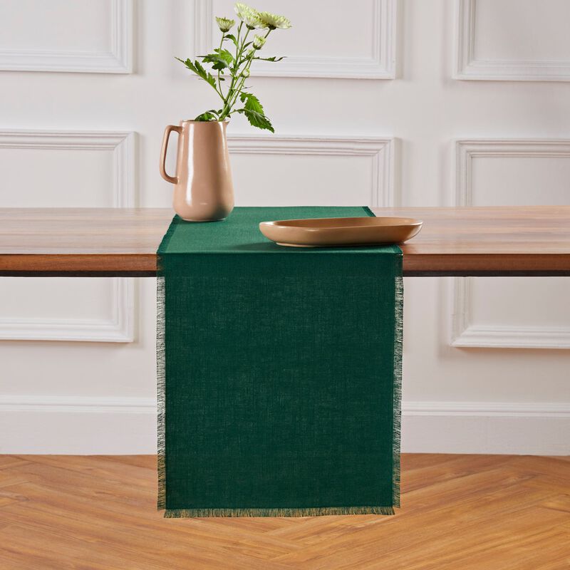 Solino Home 100% Pure Linen Table Runner 14 x 108 Inch | Fringe