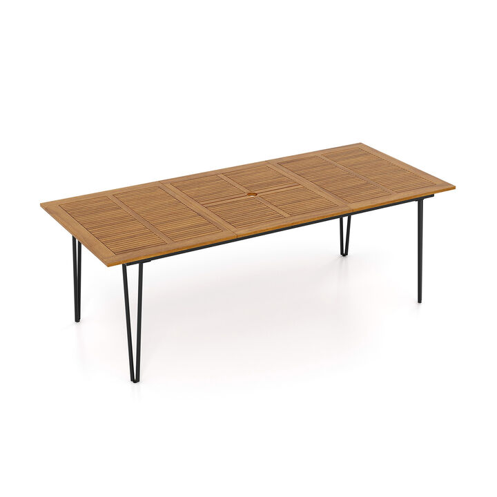 Rectangular Outdoor Dining Table for 6 People with Acacia Wood Tabletop and Umbrella Hole