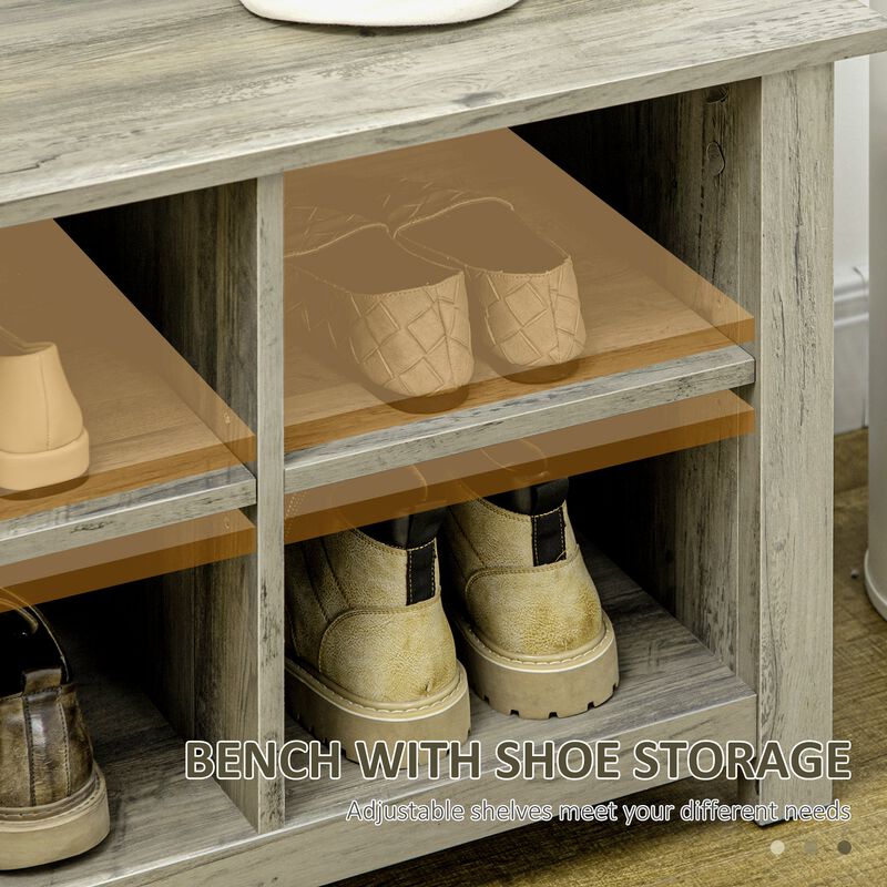 Gray Entryway Storage: Hall Tree with Shoe Bench & Coat Rack