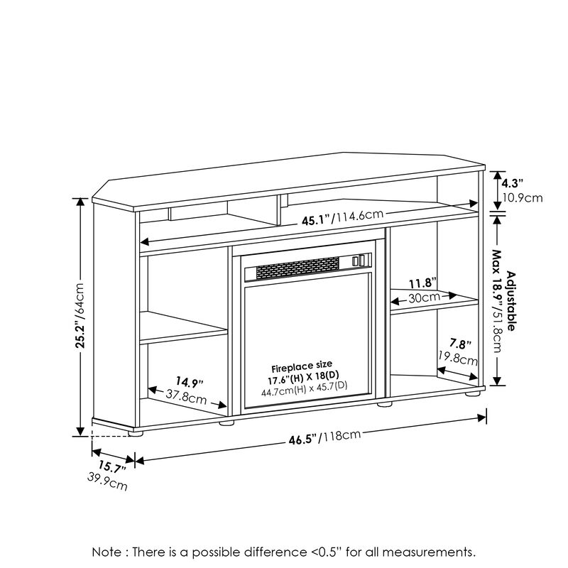 Furinno Furinno Jensen Corner TV Stand with Fireplace for TV up to 55 Inches, Americano