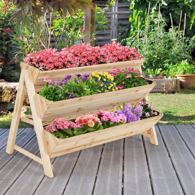 Hivvago 3 Tier Wooden Vertical Raised Garden Bed with Storage Shelf