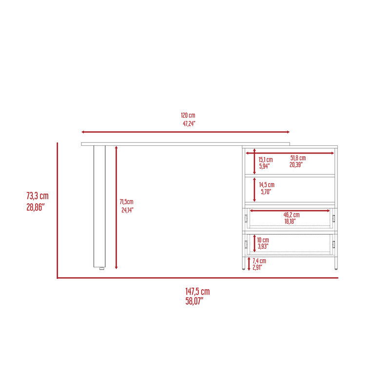 DEPOT E-SHOP Austral 120 Writing Desk, Two Legs, Two Drawers, Two Shelves, Light Gray