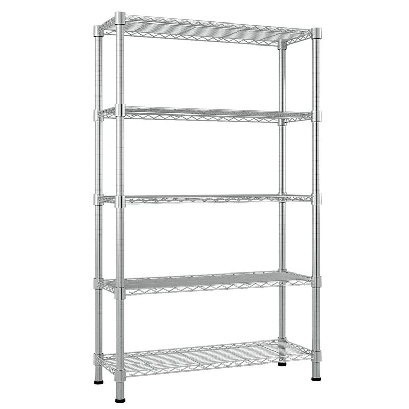 5-Layer Plated Shelf Durable Metal Storage Rack for Kitchen, Garage, or Office Organization