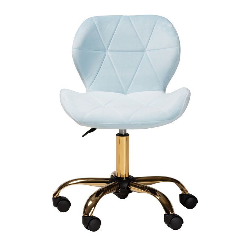 Baxton Studio Savara and Luxe Grey Velvet Fabric and Gold Metal Swivel Office Chair