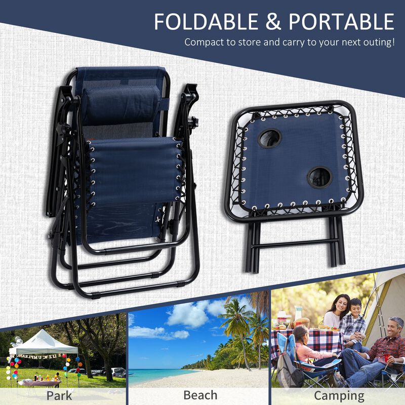 Blue Poolside Comfort: 3-Piece Zero Gravity Lounger Set with Table