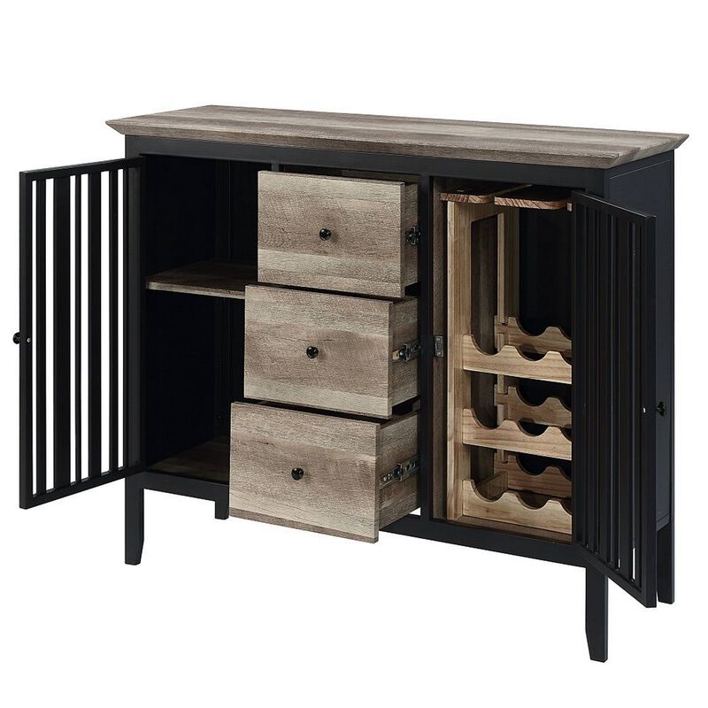 Nori 47 Inch Sideboard Buffet, 3 Drawers, Antique Oak Brown and Black  - Benzara