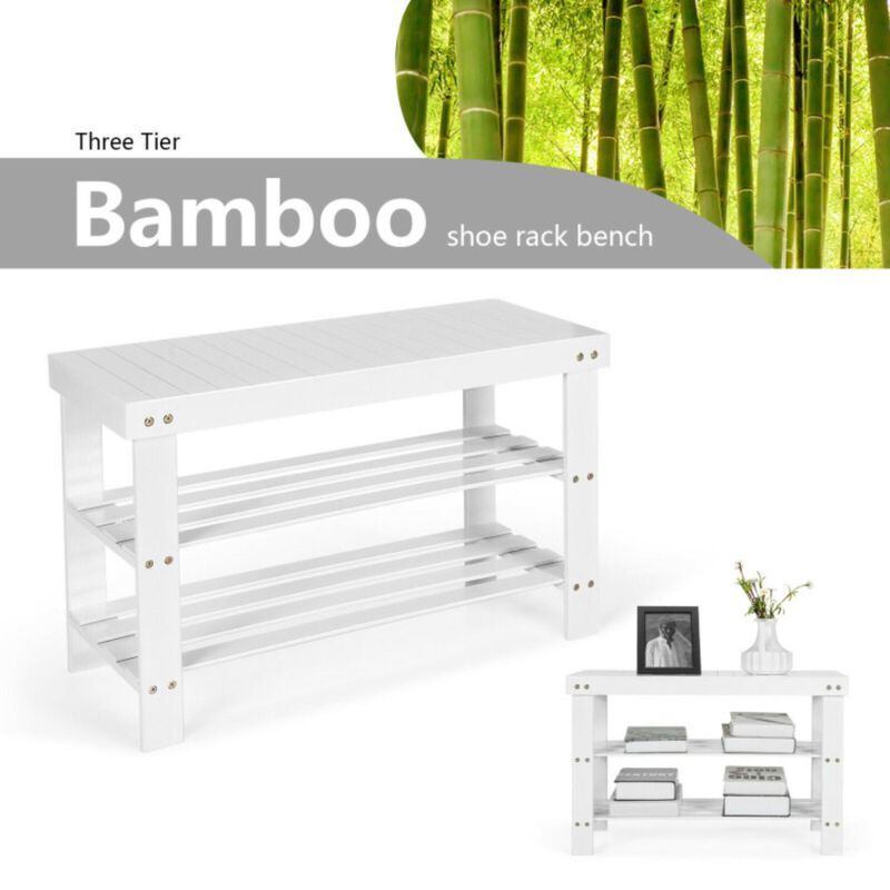 Hivvago 3-Tier Bamboo Shoe Bench Holds up to 6 Pairs for Entry