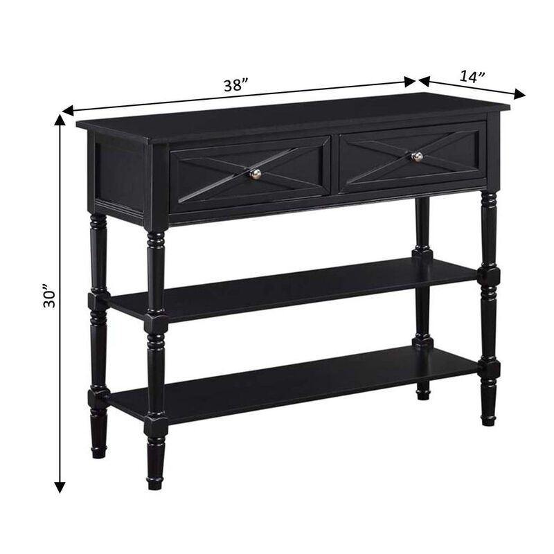 Convenience Concepts Country Oxford 2 Drawer Console Table with Shelves, Black