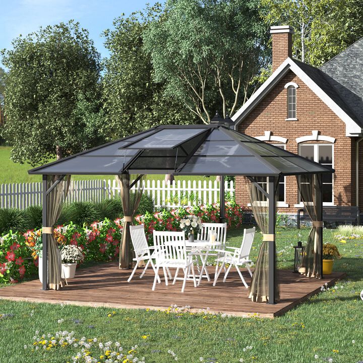 Grey Garden Structure: 14x12 Hardtop Gazebo with Polycarbonate Roof