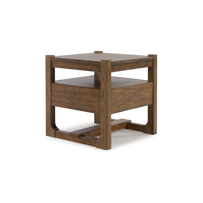 Cabal Square Side End Table, Drawer, Shelf, Light Brown Wood, 24 Inch - Benzara
