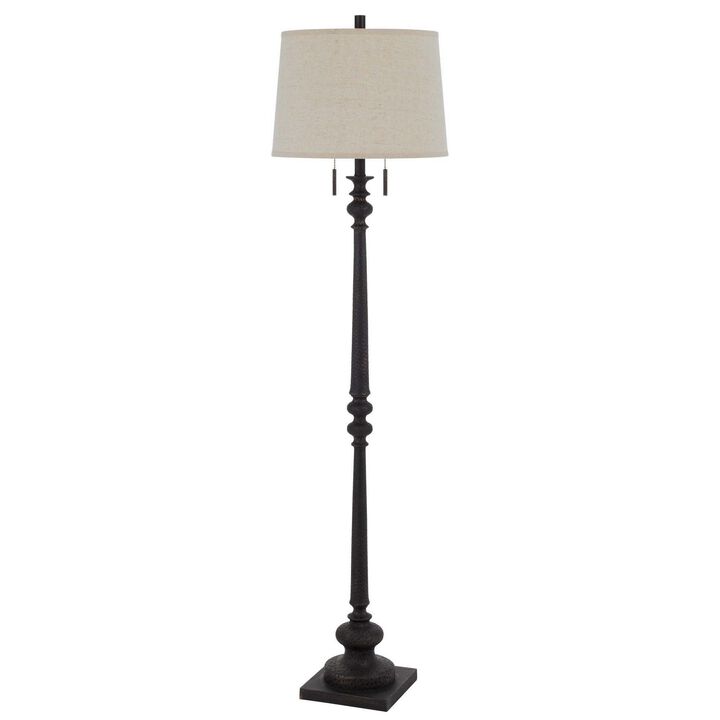 Floor Lamp with Tubular Turned Resin Support and Pull Chain, Dark Bronze-Benzara