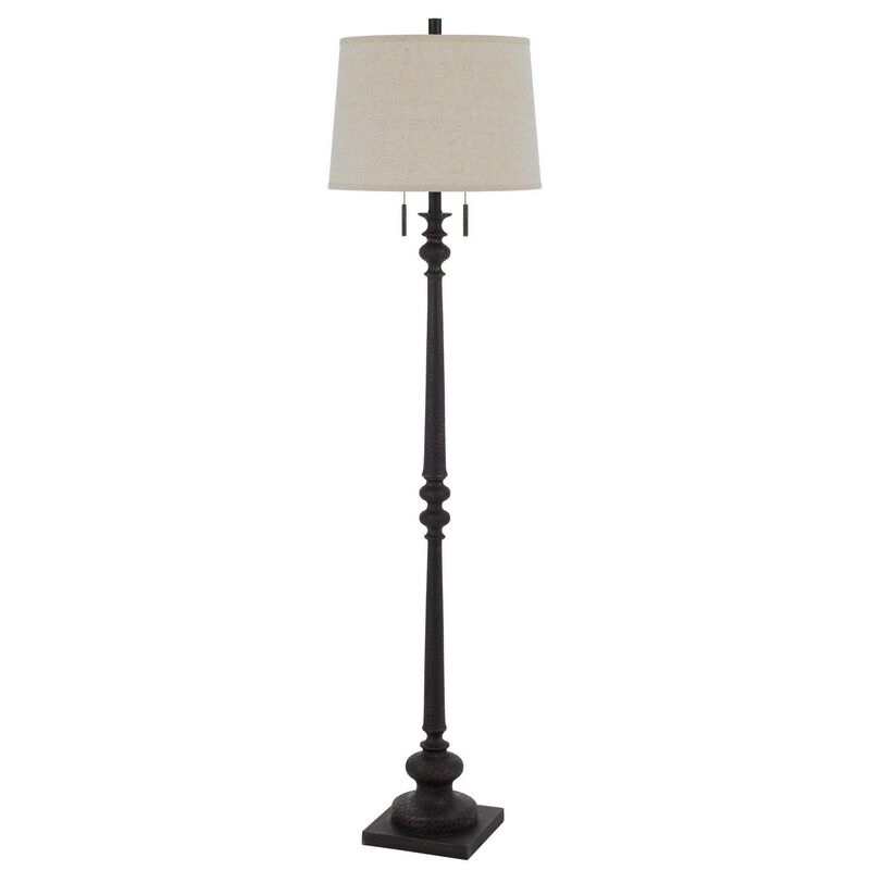 Floor Lamp with Tubular Turned Resin Support and Pull Chain, Dark Bronze-Benzara