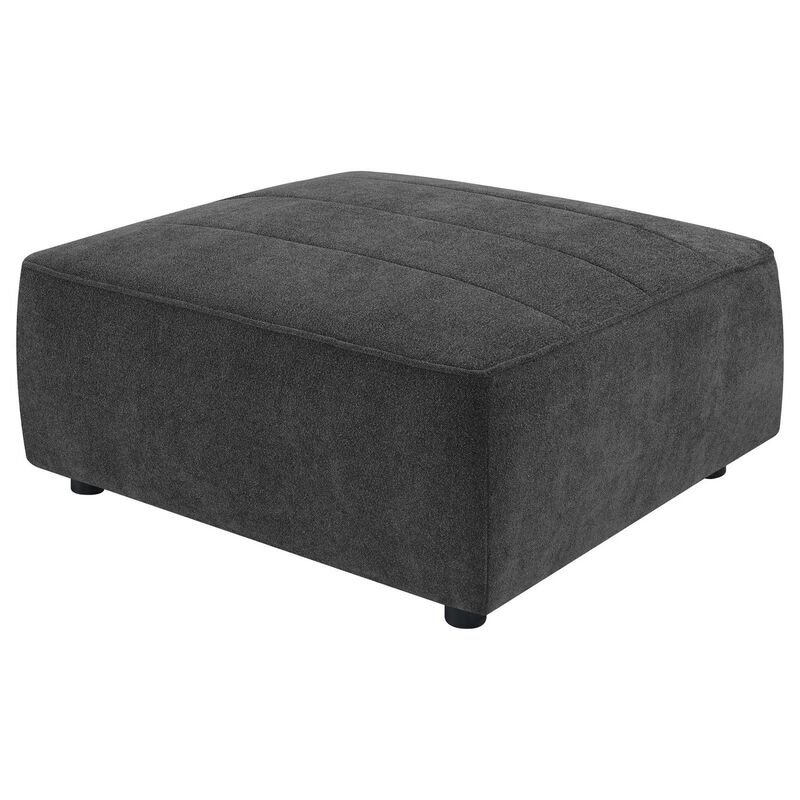 Suri 35 Inch Ottoman, Soft Boucle Fabric, Horizontal Stitching, Gray - Benzara