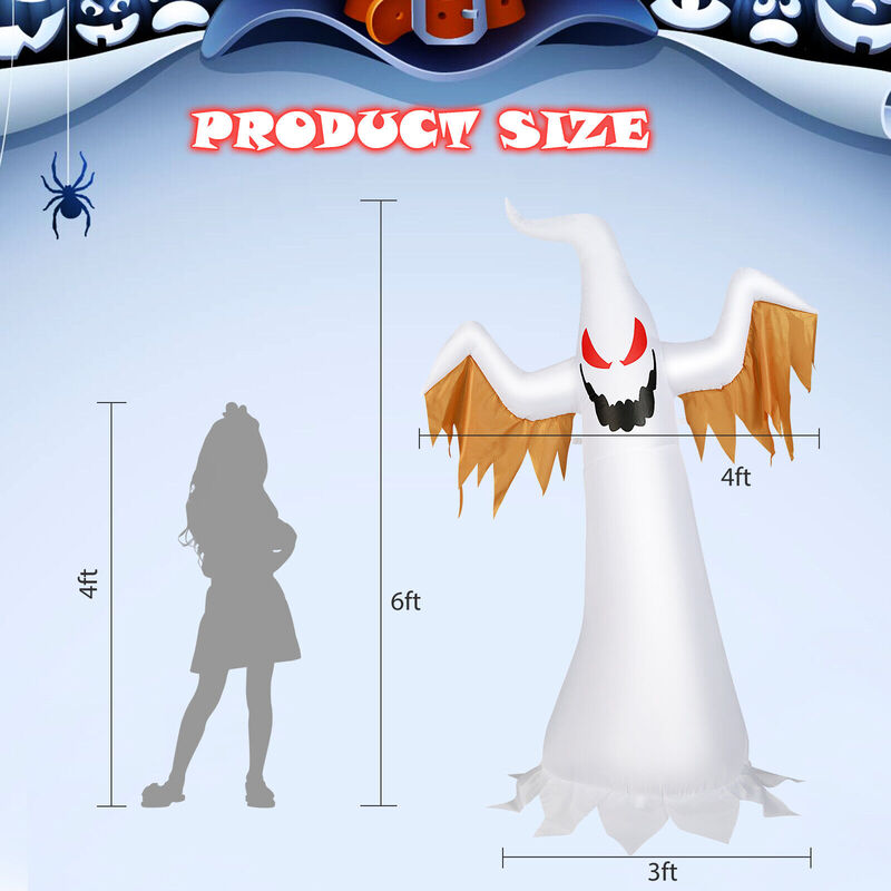6 Feet Halloween Inflatable Ghost Quick Blow up Halloween Decor with LED Lights