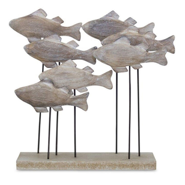 Rustic Fish School Wall Art in Wood and Metal for Nautical Themes
