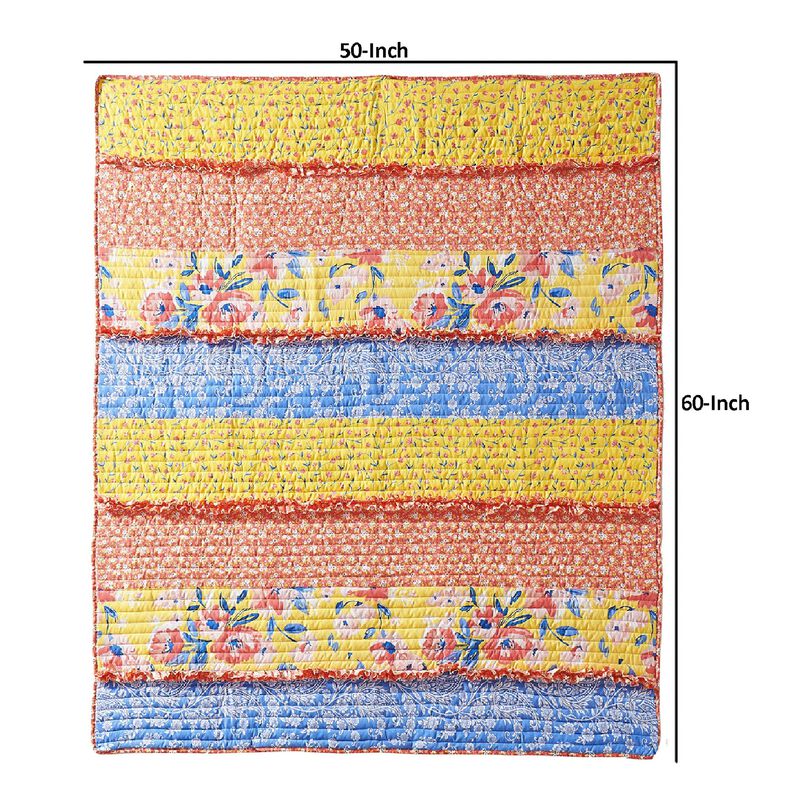 Lio 60 x 50 Quilted Ruffled Throw Blanket, Polyester Fill, Multicolor-Benzara