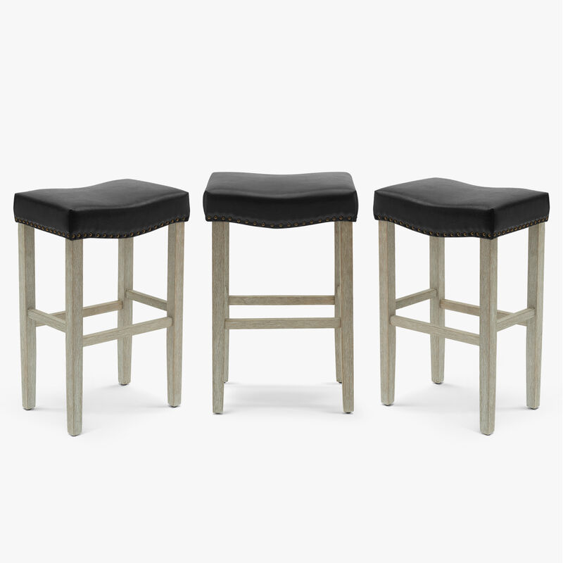 WestinTrends 29" Upholstered Saddle Seat Antique Gray Counter Stool (Set of 3)