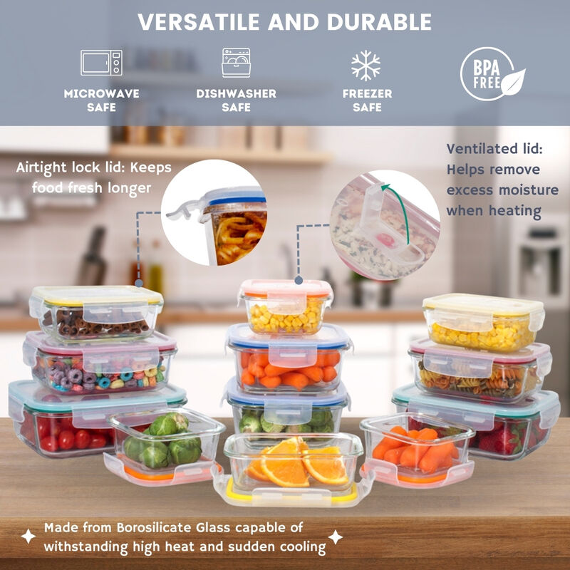 Lexi Home Durable 12 Piece Glass Meal Prep Food Containers with Snap Lock Lids