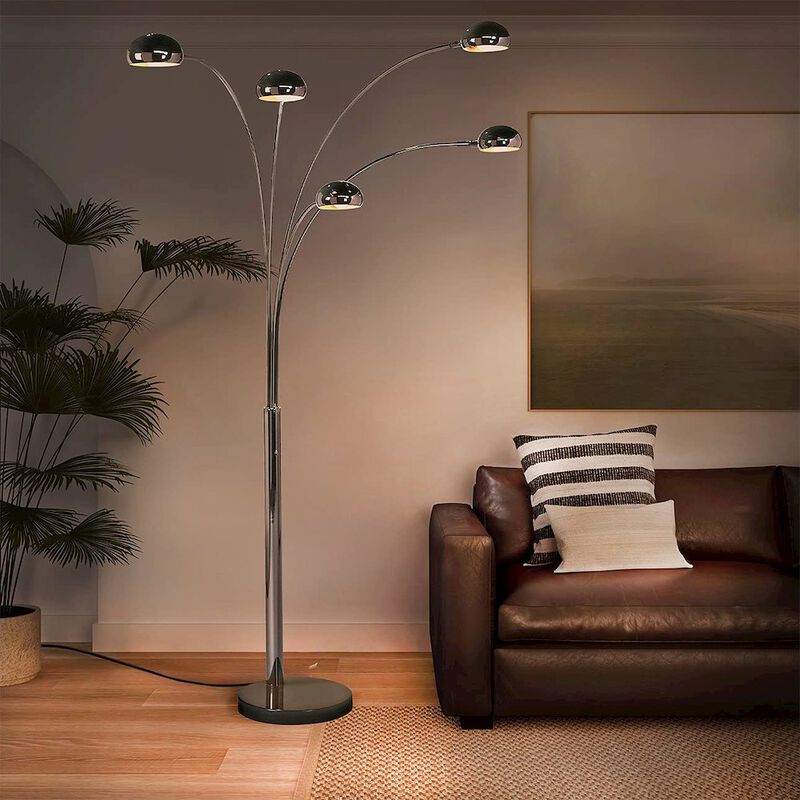 NOVA OF CALIFORNIA Mushroom 5 Light Arc Floor Lamp - Black Nickel, Dimmer switch, Marble base