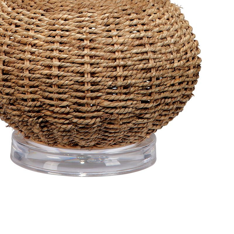 25 Inch Table Lamp, Rattan Woven, Inverted Tapered Shade, White, Beige-Benzara