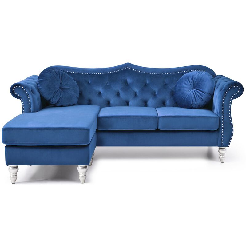 Glory Furniture Hollywood Sofa Chaise in Navy Blue Color