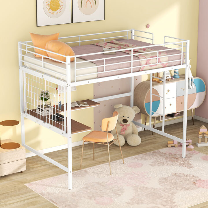 Merax Metal Loft Bed with Desk and Metal Grid