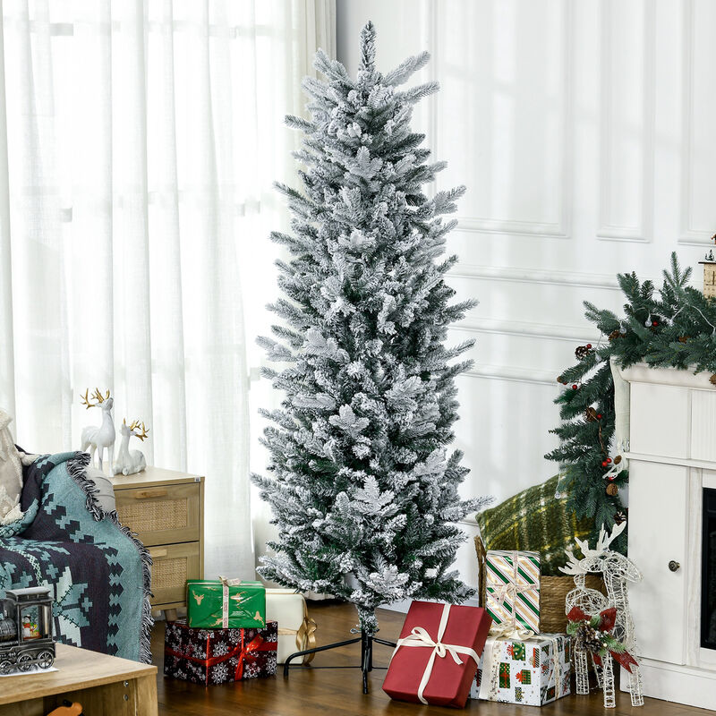 HOMCOM 6' Artificial Christmas Tree with Sonw Flocked, Auto Open