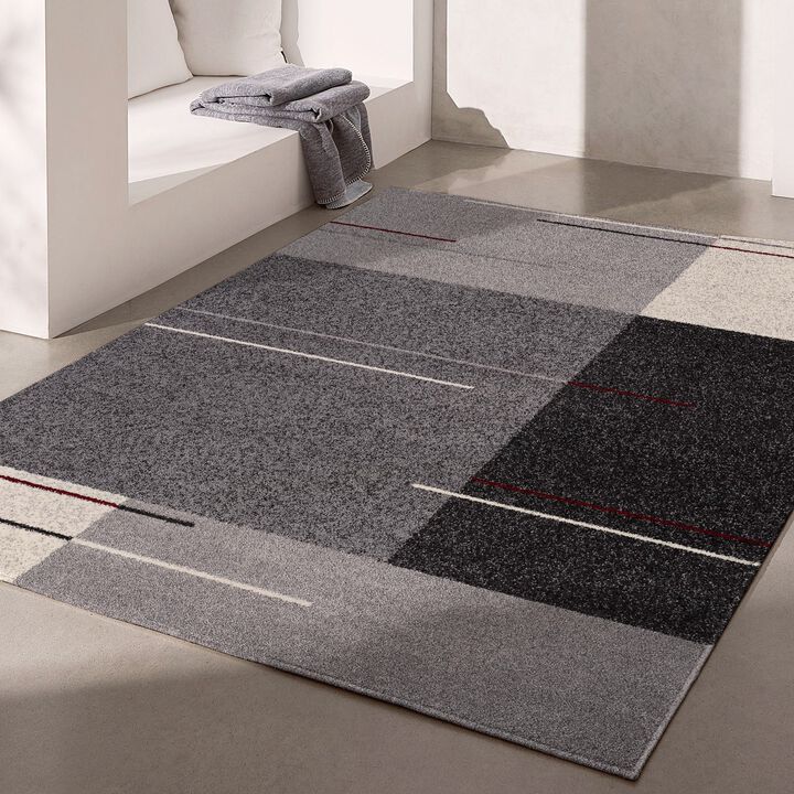 Nova Contemporary Mid-Century Modern Grey Black Indoor Area Rug