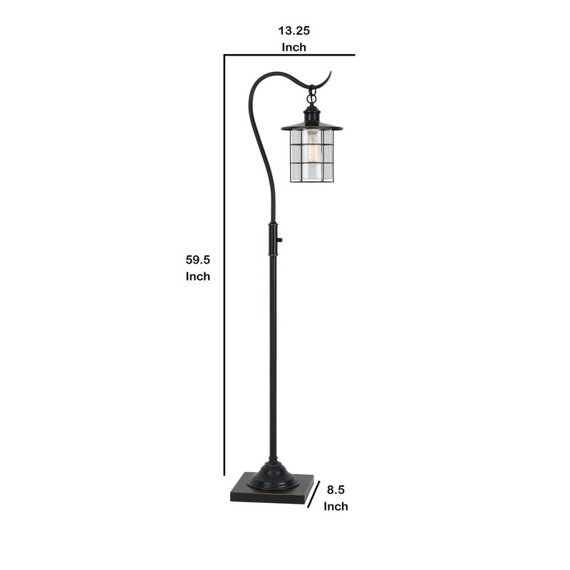 60 Inch Metal Downbridge Design Floor Lamp with Caged Shade, Dark Bronze-Benzara