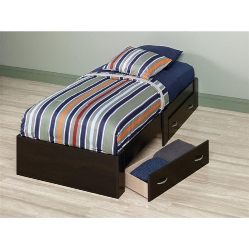 Hivvago Twin Storage Platform Bed with 2 Drawers Cinnamon Cherry