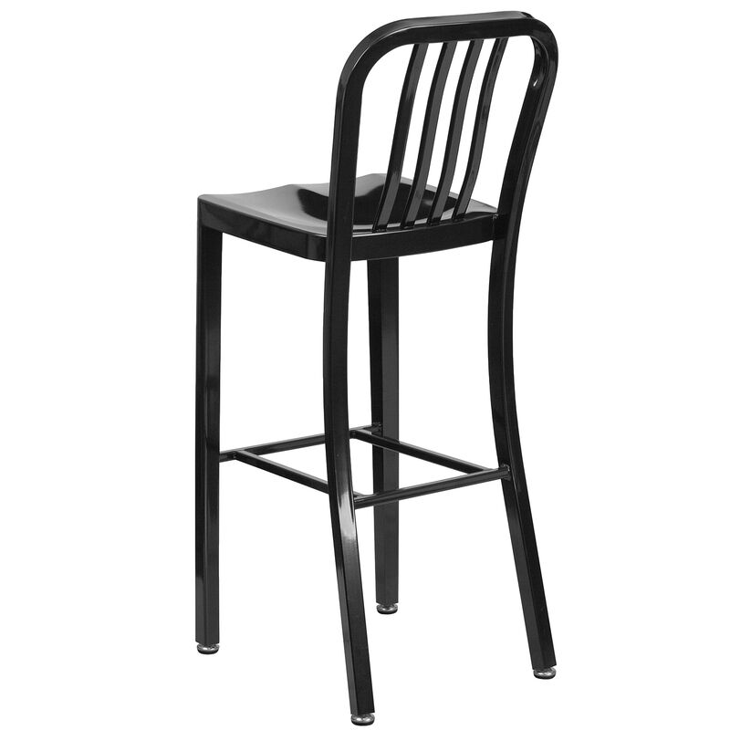 Flash Furniture Commercial Grade 30" High Black Metal Indoor-Outdoor Barstool with Vertical Slat Back