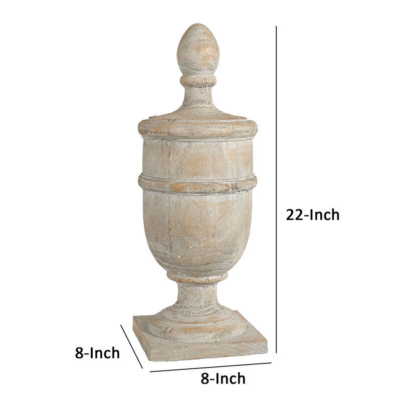 22 Inch Classical Accent Decor Statuette, Turned Finial Design, Off White-Benzara