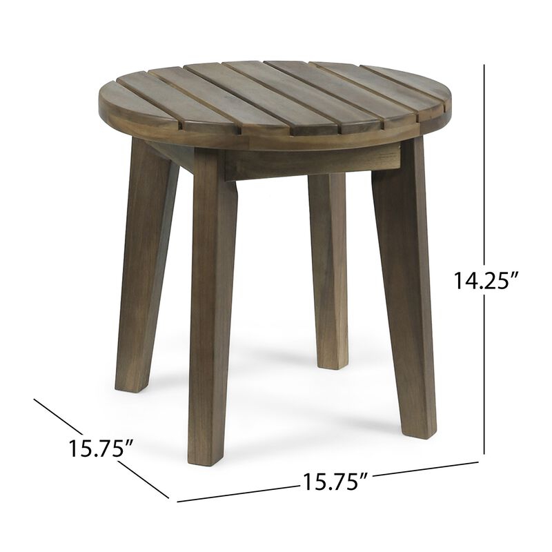 Outdoor Side End Table, Slatted, Tapered Legs 16 Inch Gray Acacia Wood - Benzara