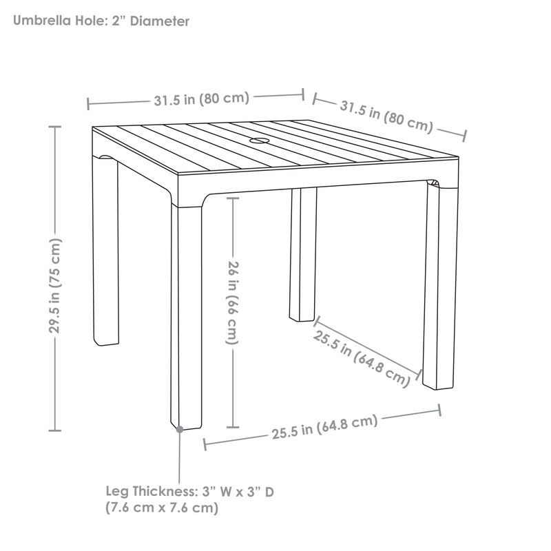 Sunnydaze Square Polypropylene Outdoor Dining Table - Champagne - 29.5 in