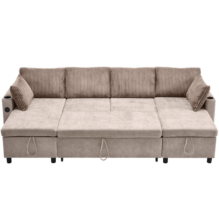 Merax Pull-out Sofa Bed with 2 Cup Holders