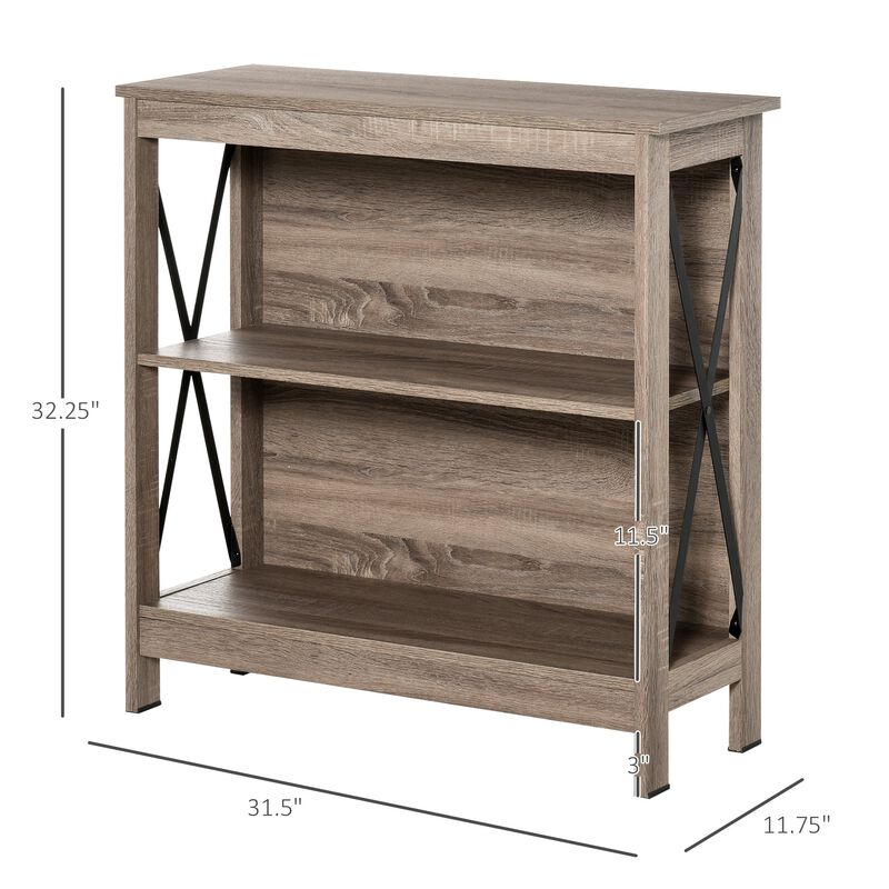 Dark Industrial Shelving: 2-Tier Bookcase with Metal X-Bar