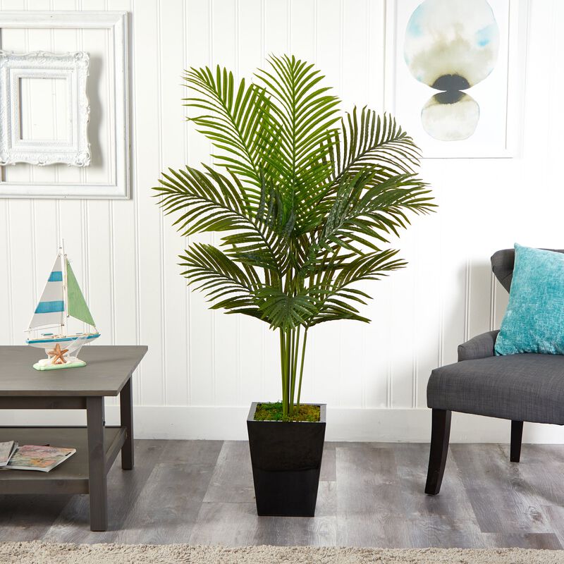 Hivvago 5 Feet Paradise Palm Artificial Tree in Black Metal Planter