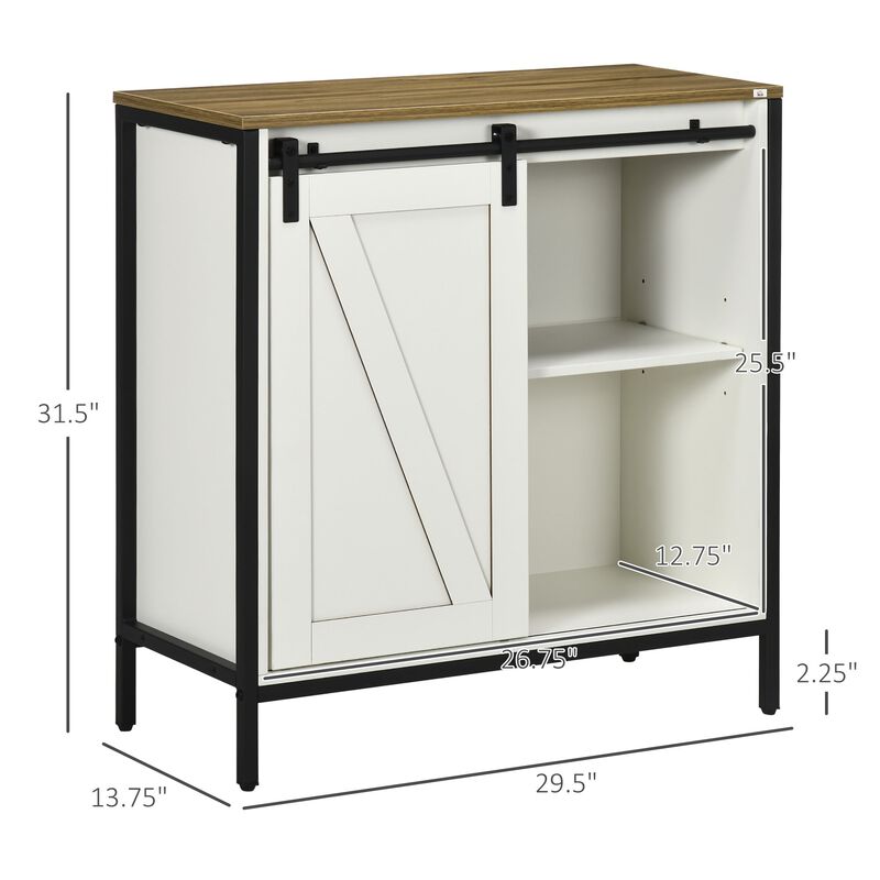 Two-Tone Kitchen Organizer: White/Brown Buffet with Sliding Barn Door