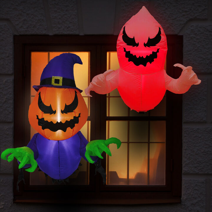 Sunnydaze Pumpkin Jack and Ghost Window Inflatable Halloween Decoration