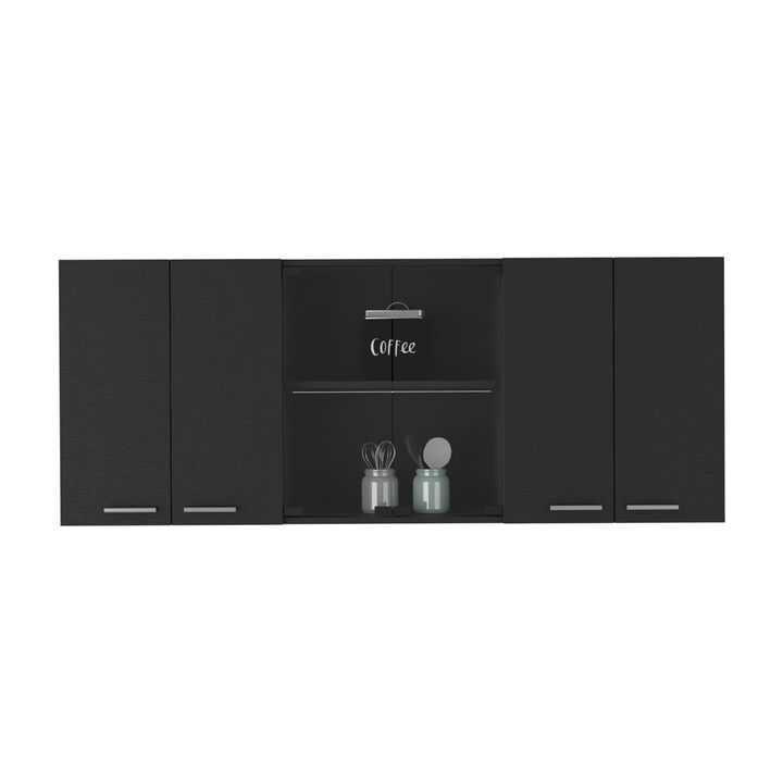 DEPOT E-SHOP Oceana 150 Wall Double Door Cabinet With Glass, Four Interior Shelves, Glass Cabinet, Black