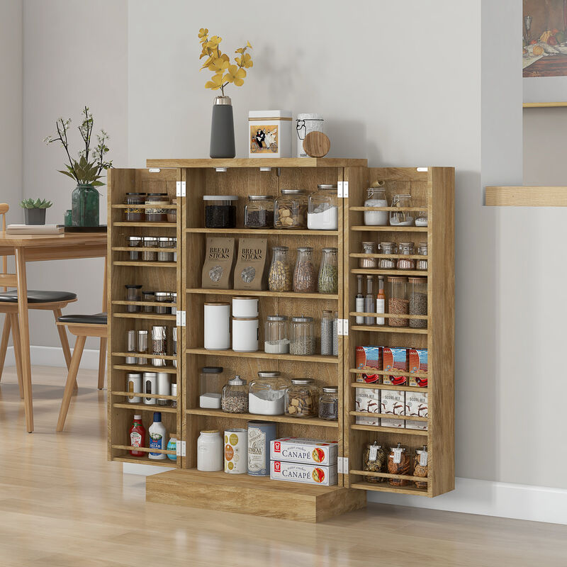 41" Rattan Kitchen Pantry Storage Cabinet with Spice Racks Natural